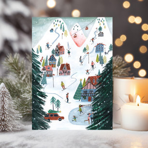 Nordisk skidstuga skridskoåkning jul helgkort