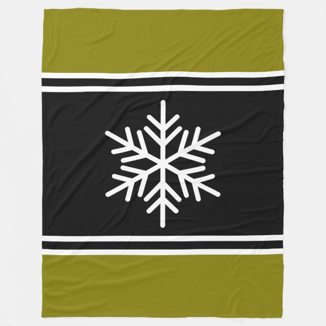 Nordisk snöflake Black Golden Olive White Rand Fleecefilt (Framsidan)