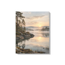 Nordisk soluppgång över dimmiga vatten