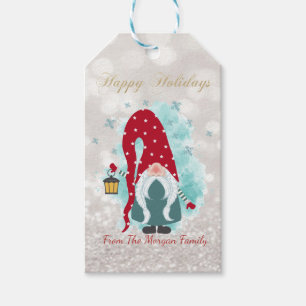 Nordisk söt tomte glitter bokeh presentetikett