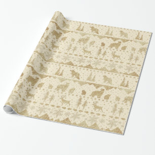 Nordisk sötare Creamy Beige Guld Winter Animals Presentpapper