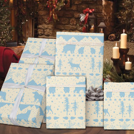 Nordisk sötare Himlar Blue Winter Animals Beige Presentpapper