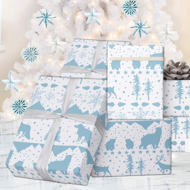 Nordisk sötare Himlar Blue Winter Animals White Presentpapper (Nordic Sweater White & Blue Winter Animals Christmas Holiday Wrapping Paper Rolls)