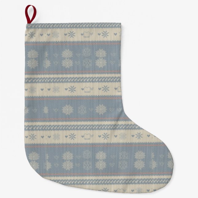 Nordisk stickad julstrumpa för husdjur med snöflin (Framsidan)