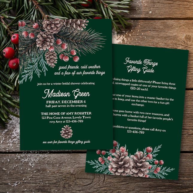 Nordisk tall favorit saker bröllopsdusch inbjudningar (Favorite Things Winter Bridal Shower Invitation by Darling & May)