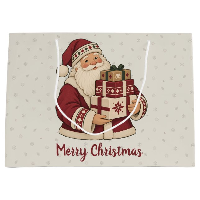 Nordisk tomte med staplade julklappar (Framsidan)