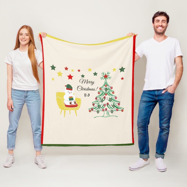 Nordisk vinterrödvit kute Bear God jul Fleecefilt (På plats)