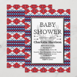 Nordiska argyle Sweater Mönster Winter Baby Shower Inbjudningar