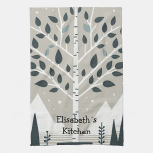 Nordiska bergen och Birch träd Kökshandduk