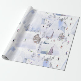 Nordiska bergsbyn Snowy Skiing Presentpapper