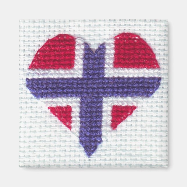 Nordiska Flagga Heart Kor Stitch Norge Magnet (Framsidan)