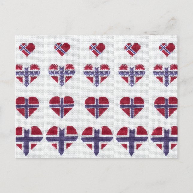 Nordiska Flagga Heart Kor Stitch Norge Vykort (Framsida)