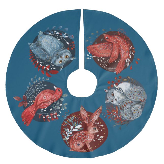 Nordiska folkkonst, trädsdjur, julgransmatta borstad polyester (Framsidan)