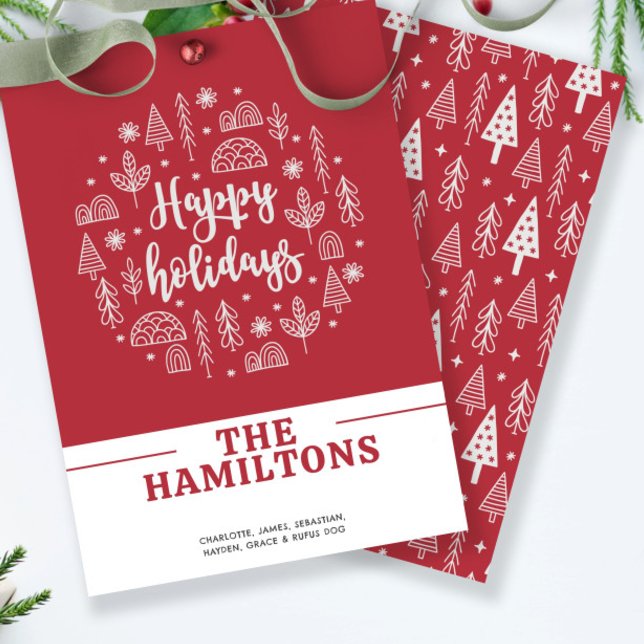 Nordiska Glad helg Personlig Julkort (Scandinavian Nordic Happy Holidays Personalized Holiday Card by Ricaso. Red and white add own text)