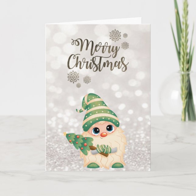 Nordiska Gnome,Gräs Träd Glittery Bokeh Helgkort (Framsida)