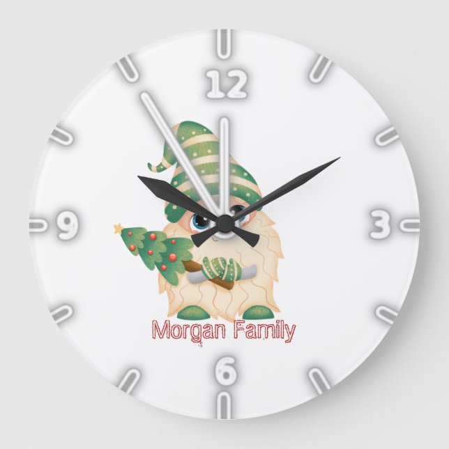 Nordiska Gnome Gräs Träd jul Stor Klocka (Framsida)