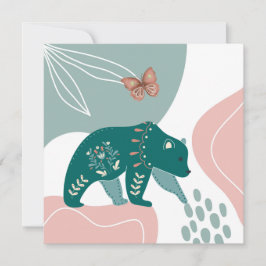 Nordiska Grönten Bear och Brown Butterfly Anteckningskort
