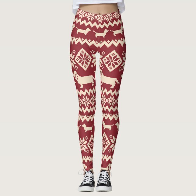 Nordiska Hund: Quirky Illustration Mönster. Leggings (Framsida)