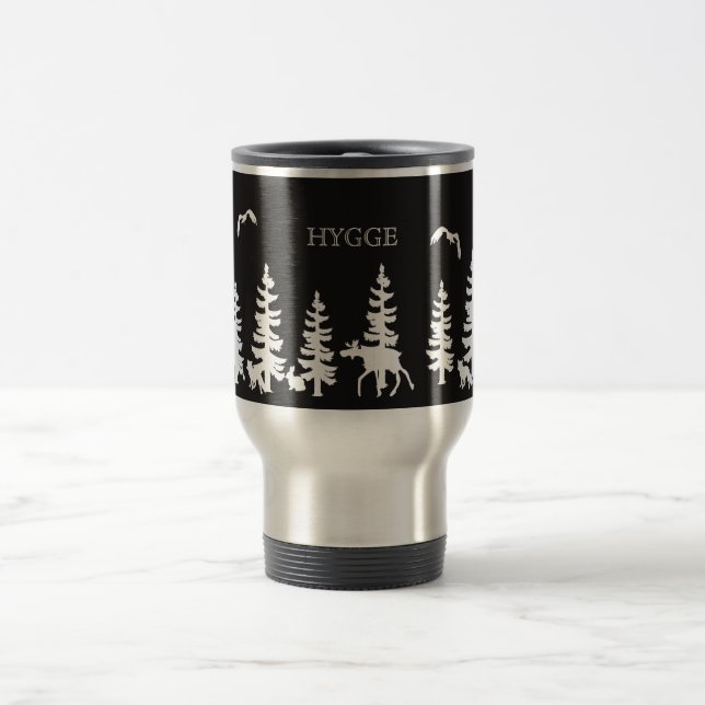 Nordiska Hygge med skogsilhouettes svartvita Resemugg (Center)