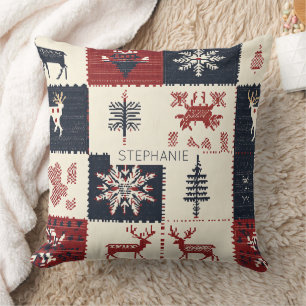 Nordiska jul-Sticka Reindeer & Snöflingor Kudde