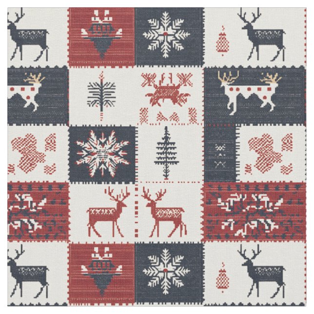 Nordiska jul-Sticka | Reindeer & Snöflingor Tyg (Närbild)