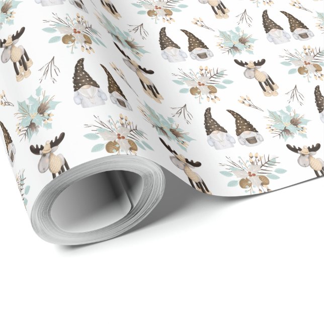 Nordiska julafton Helgdag Festive Gnomes and Moose Presentpapper (Rulle Hörn)