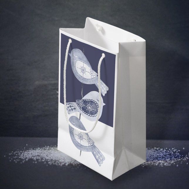 Nordiska julblå fåglar (Nordic Christmas Blue Birds Small Gift Bag from Ricaso)