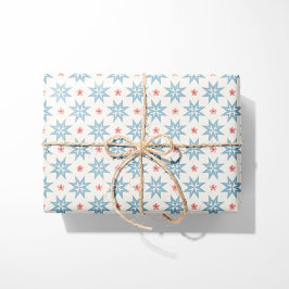 Nordiska julblå stjärnor och Röda Snöflingor Presentpapper