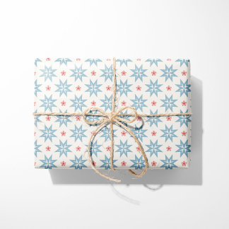 Nordiska julblå stjärnor och Röda Snöflingor Presentpapper