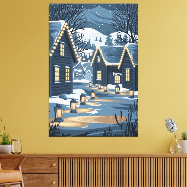 Nordiska julbyage Art Scandinavian Winter Canvastryck (Insitu (Vardagsrum))
