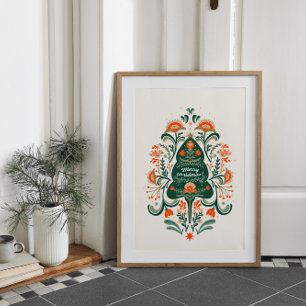 Nordiska Julgran med skandinaviska prydnadsföremål Poster