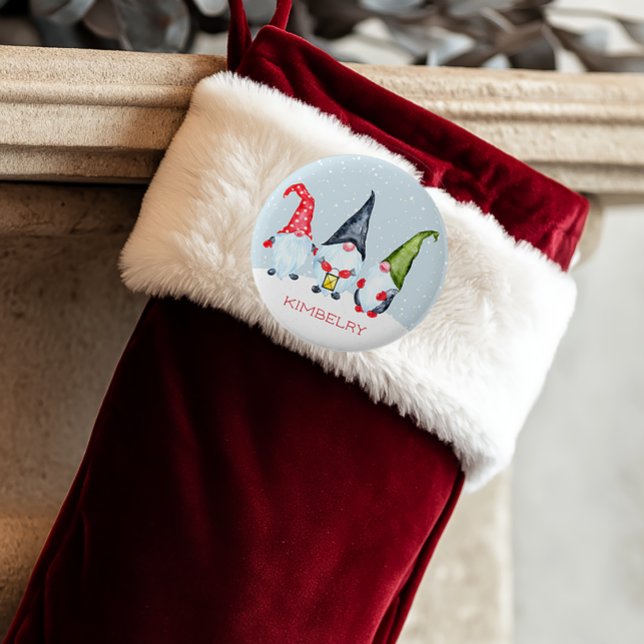Nordiska julgrnomes Namn Knapp (Personalized Christmas Stocking Name Tag)