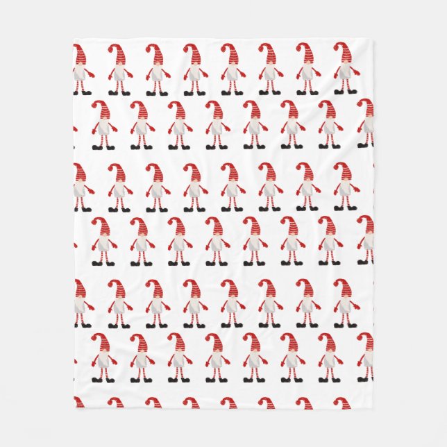 Nordiska julgrnomes Tecknad Mönster Red Grått Fleecefilt (Framsidan)