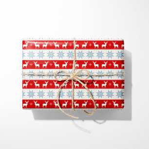 Nordiska julrenar och Snöflingor Red Presentpapper