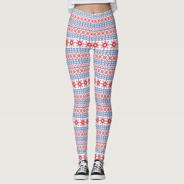 Nordiska julSnowflakegränser Leggings (Framsida)