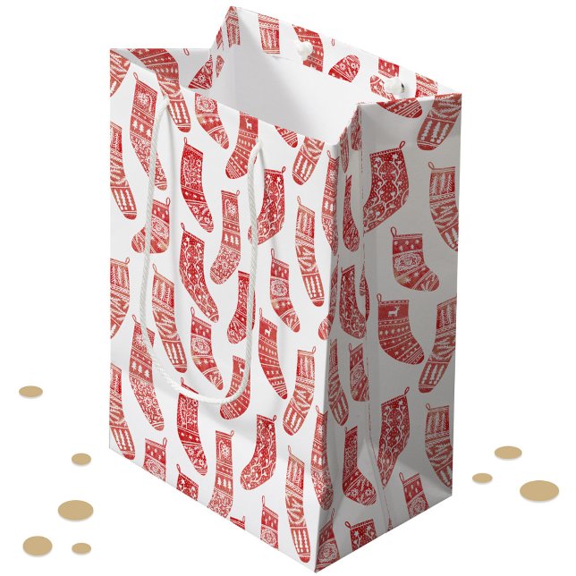 Nordiska lager Skandinavian jul Red White (Scandinavian red and white Christmas stocking pattern gift bag)
