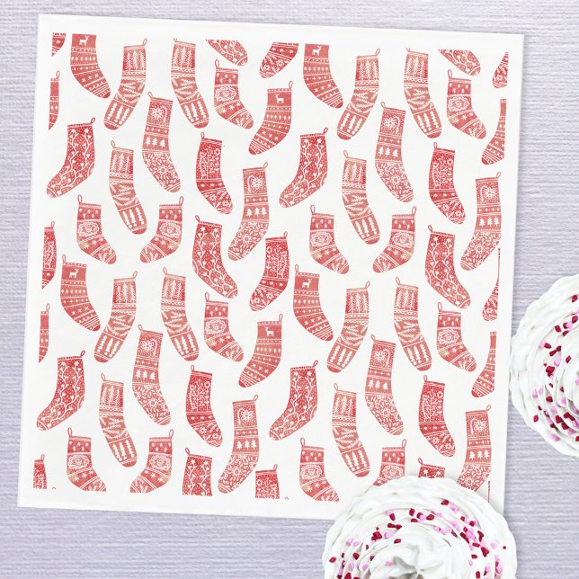 Nordiska lager Skandinavian jul Red White Pappersservett (Red and white Nordic Scandinavian stockings paper party napkins)