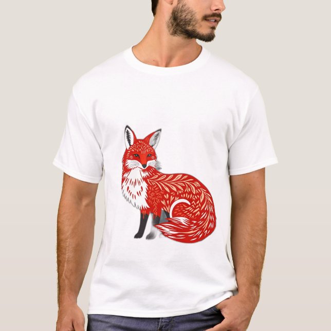 Nordiska räv med Löv Mönster T Shirt (Framsida)