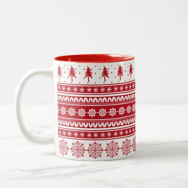 Nordiska Röda Mönster Gift Scandinavian jul Mugg (Vänster)