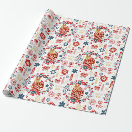Nordiska Skandi Folk Art Woodland Red Fox Flowers Presentpapper