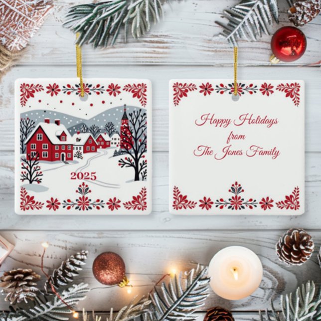 Nordiska skandinaviska byn julgransprydnad keramik (Skapare uppladdad)