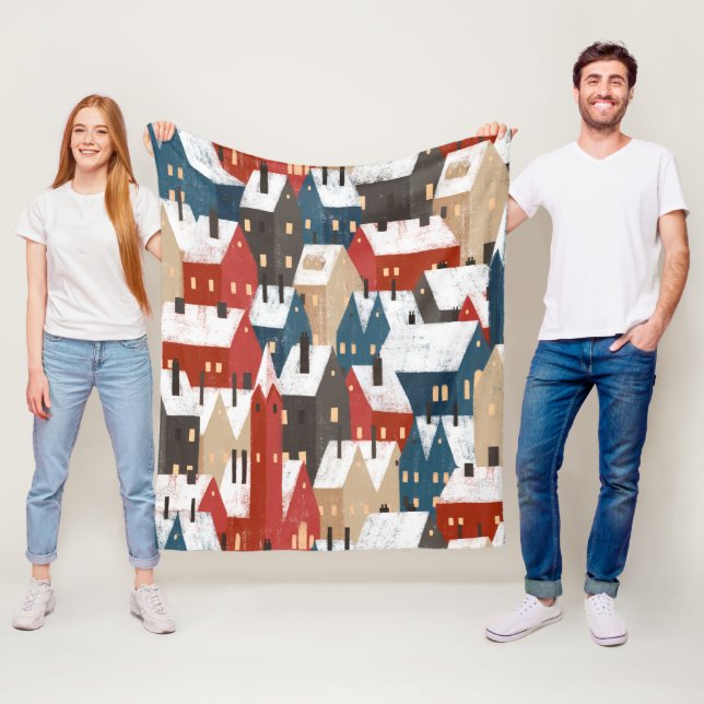 Nordiska Snö Winter Town Mönster Fleecefilt (På plats)