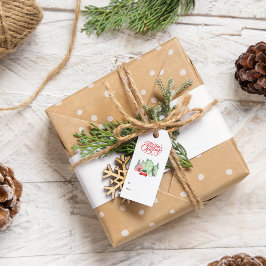 Nordiska snöhus och rödbil jul presentetikett