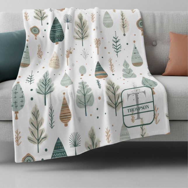 Nordiska Träd Scandi Monogram Namn Fleecefilt (Skapare uppladdad)