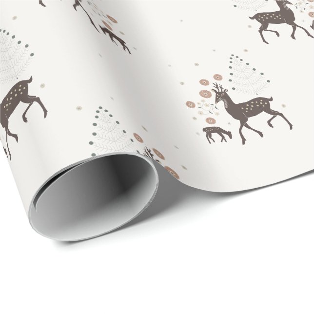 Nordiska vinter skogs hjortar presentpapper (Rullad Hörn)