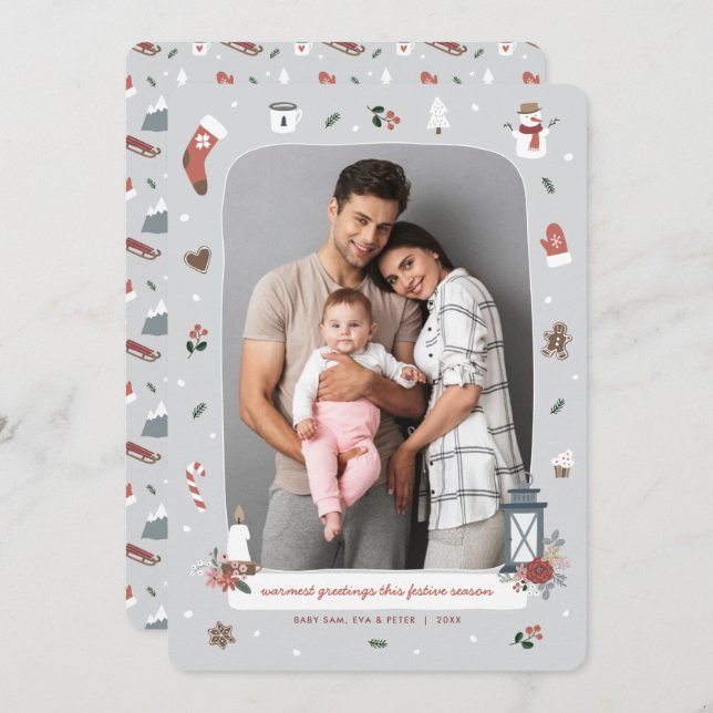 Nordiska vinterjultomten Helgdag Village Photo Julkort (Fram/baksida)