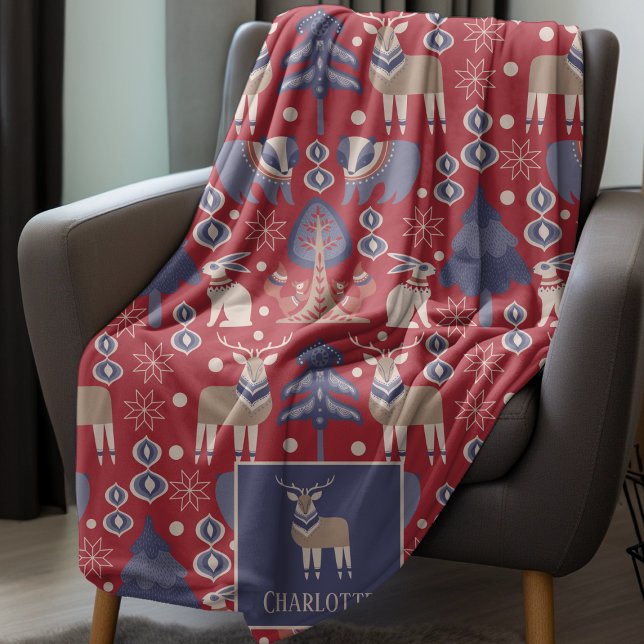 Nordiska vinterskandinaviska Mönster-Personligen Fleecefilt (Nordic Winter Scandinavian Pattern Personalized Fleece Blanket from Ricaso Cosy gift idea for winter)