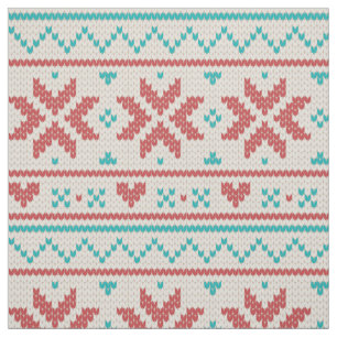 Nordiska vintersötare Faux Sticka Aqua & Red Mönst Tyg