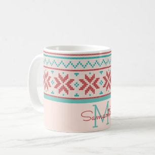Nordiska vintersötare Faux Sticka Mönster Monogram Kaffemugg