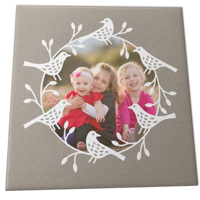 Nordiskt fågelfoto kakelplatta (Scandinavian bird wreath photo ceramic tile)